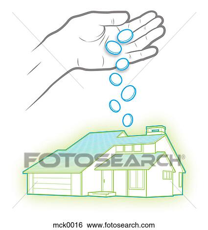 Stock Illustration - A hand dropping money into a house. Fotosearch