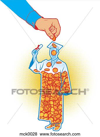 Stock Illustration - A hand putting money into a new graduate. Fotosearch