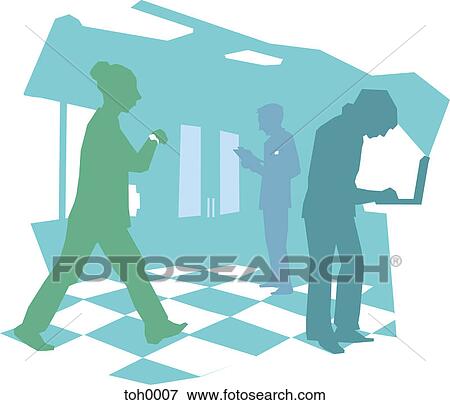 Stock Illustration - A hospital scene with people doing different things. Fotosearch