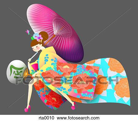 Clipart - A japanese woman in a kimono. Fotosearch
