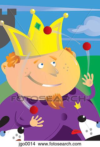 Stock Illustration - A king juggling while his dogs look up at him. Fotosearch