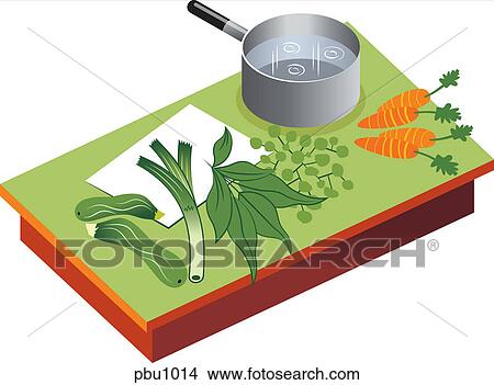 Stock Illustration - A kitchen counter with vegetables. Fotosearch