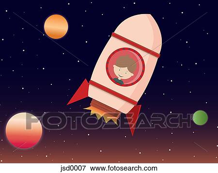 A little boy inside a rocket ship View Large Illustration Stock Illustration - A little boy inside a rocket ship. Fotosearch