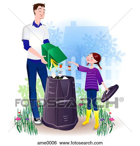 Stock Illustration - A man and daughter composting. Fotosearch