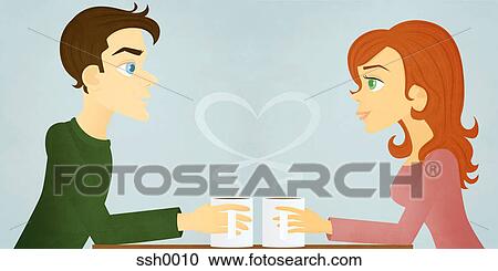 Clipart - A man and woman having coffee. Fotosearch