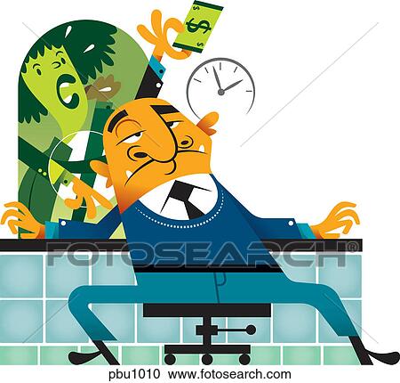 Clipart - A man avoiding customers. Fotosearch