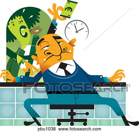 Stock Illustration - A man avoiding customers. Fotosearch