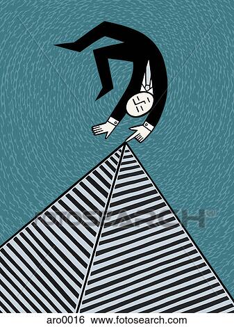 Stock Illustration - A man balanced on top of a pyramid. Fotosearch