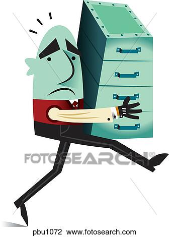 A man carrying a filing cabinet View Large Illustration Drawing - A man carrying a filing cabinet. Fotosearch