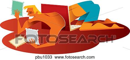 Drawing - A man coming through the laptop computer. Fotosearch