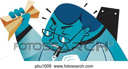 Stock Illustration - A man crushing paper in his hands. Fotosearch