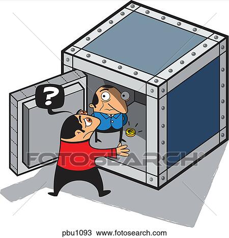 Drawing - A man discovering a man inside a safe with almost no money. Fotosearch