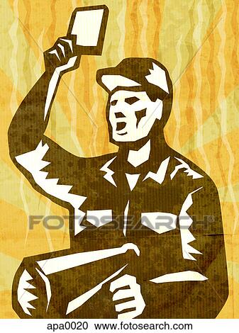 Clipart - A man holding a blow horn. Fotosearch