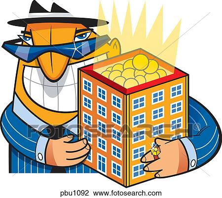 A man holding a building filled with money View Large Illustration Drawing - A man holding a building filled with money. Fotosearch