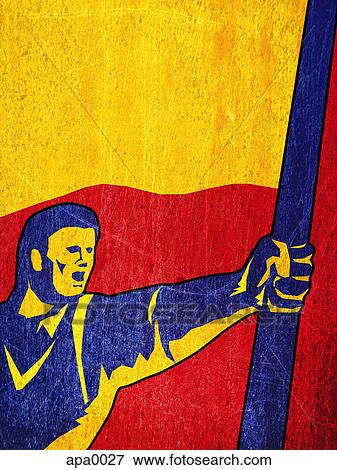 Stock Illustration - A man holding a flag. Fotosearch