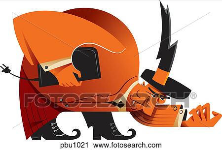 Clip Art - A man holding a laptop. Fotosearch