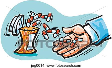 Stock Illustration - A man holding pills. Fotosearch