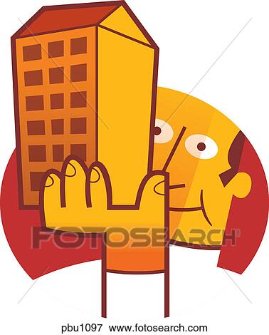 Stock Illustration - A man holding up a building. Fotosearch