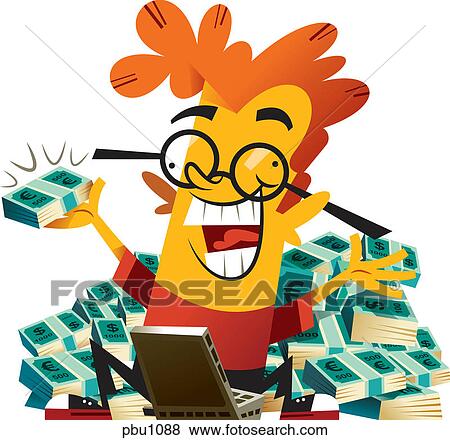 Stock Illustration - A man holding up money. Fotosearch