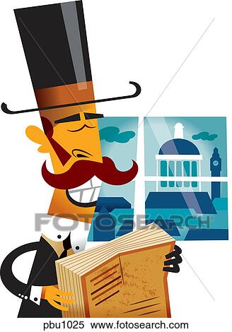 Stock Illustration - A man in a top hat holding a book. Fotosearch