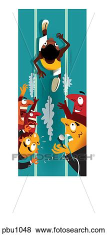 Stock Illustration - A man running in a race with onlookers on the side. Fotosearch