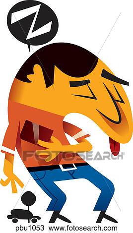 Drawing - A man sleeping while standing up. Fotosearch