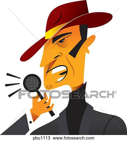 A man speaking into a microphone View Large Illustration Drawing - A man speaking into a microphone. Fotosearch