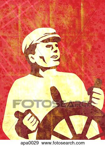 A man steering a ship View Large Illustration Stock Illustration - A man steering a ship. Fotosearch