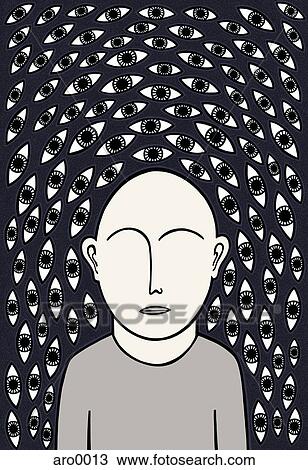Drawing - A man surrounded by many eyes. Fotosearch