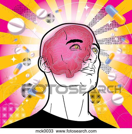 Drawing - A man surrounded by pills. Fotosearch