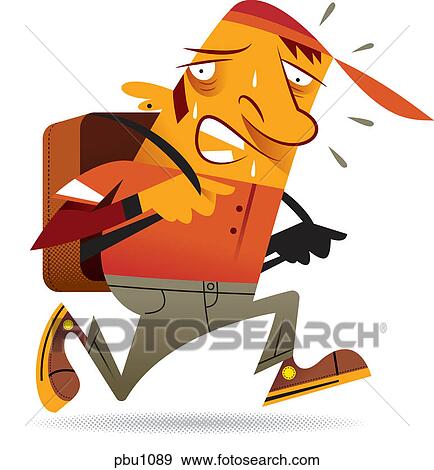 Stock Illustration - A man sweating while wearing a backpack. Fotosearch