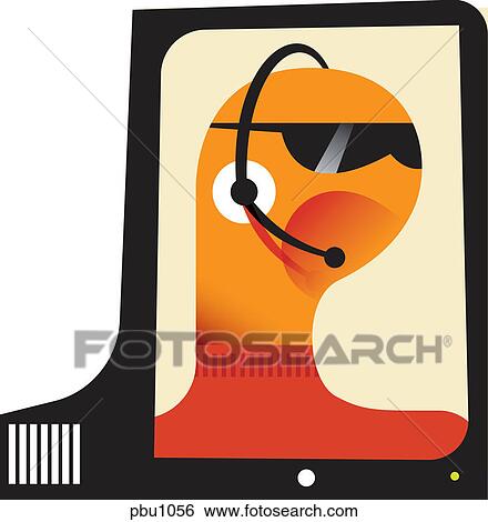 Stock Illustration - A man talking while using a headset. Fotosearch