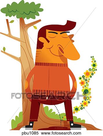 Stock Illustration - A man urinating in the forest. Fotosearch