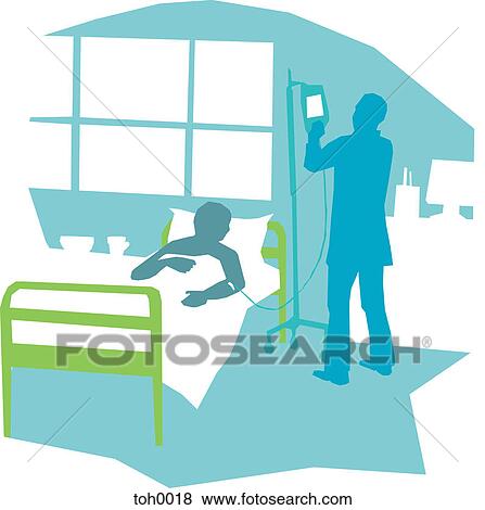Stock Illustration - A nurse hooking up an iv to a patient. Fotosearch