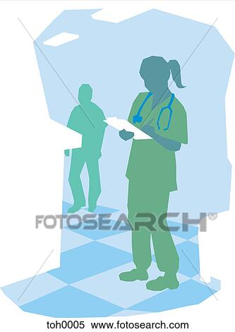 Stock Illustration - A nurse writing notes on a clipboard. Fotosearch