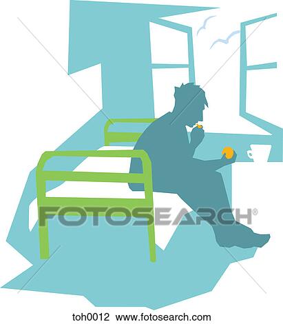 A patient eating an orange View Large Illustration Drawing - A patient eating an orange. Fotosearch