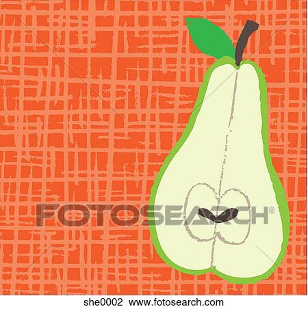 Drawing - A pear on an orange background. Fotosearch