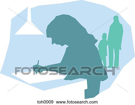 Stock Illustration - A person writing notes with people behind her. Fotosearch