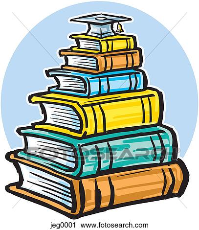 A pile of books with a graduation cap on it View Large Illustration Clip Art - A pile of books with a graduation cap on it. Fotosearch