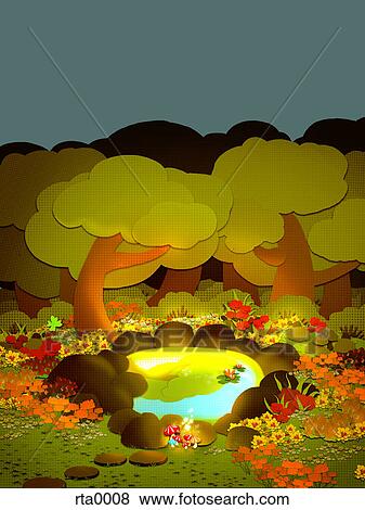 A pond and trees View Large Illustration Stock Illustration - A pond and trees. Fotosearch