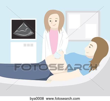 Stock Illustration - A pregnant woman getting an ultrasound. Fotosearch