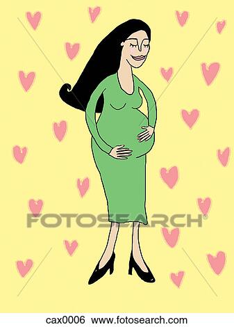 Stock Illustration - A pregnant woman surrounded by hearts. Fotosearch