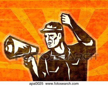 A protester holding a blowhorn View Large Illustration Stock Illustration - A protester holding a blowhorn. Fotosearch