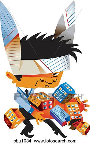Stock Illustration - A real estate agent wearing bunny ears made of paper. Fotosearch