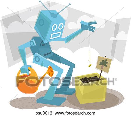 A robot planting a seed View Large Illustration Drawing - A robot planting a seed. Fotosearch