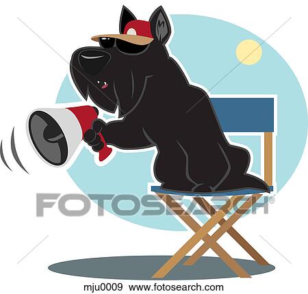 Stock Illustration - A scottish terrier as a movie director. Fotosearch