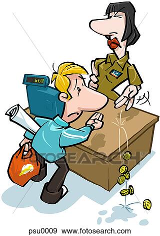A store clerk providing bad customer service View Large Illustration Stock Illustration - A store clerk providing bad customer service. Fotosearch