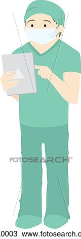 A surgeon on his tablet View Large Illustration Drawing - A surgeon on his tablet. Fotosearch