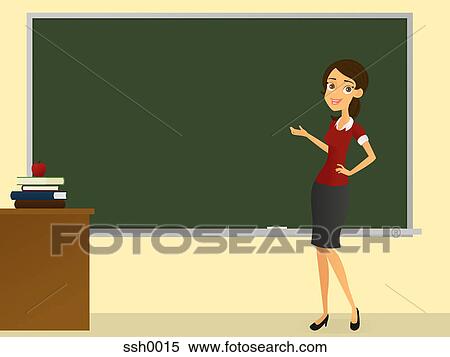 Stock Illustration - A teacher standing at the chalkboard. Fotosearch