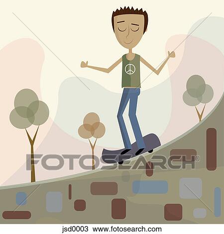 A teenage boy on a skateboard View Large Illustration Drawing - A teenage boy on a skateboard. Fotosearch